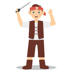 Cute Children Pirate Character. Isolated on White Background.