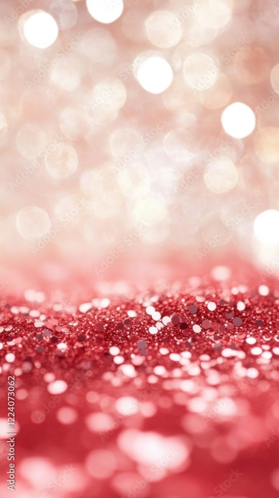 Poster a dazzling red glitter surface sparkles with a soft bokeh effect, perfect for adding elegance to par