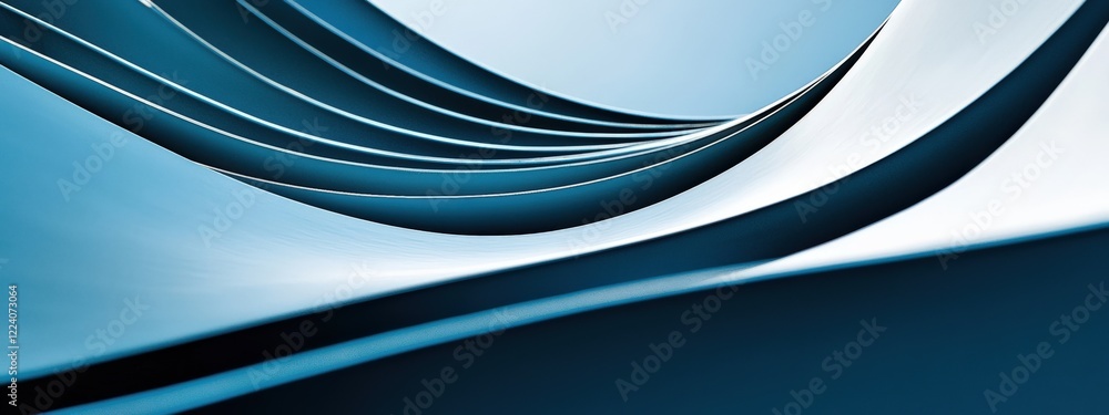 Poster smooth and flowing blue abstract waves with metallic finish in a serene background