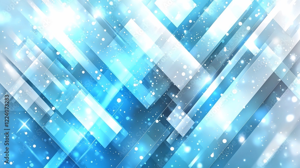 Poster abstract blue and white geometric background with sparkles.