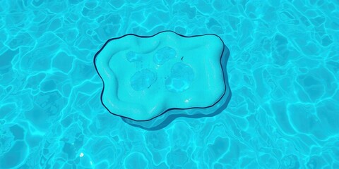 A vibrant blue and green abstract shape floats on top of the clear turquoise water creating a sense of tranquility, calming atmosphere, serene landscape, watercolor painting