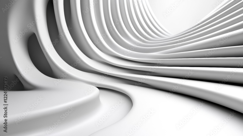 Poster this abstract composition features smooth, wavy patterns in white, conveying a sense of flow and dep