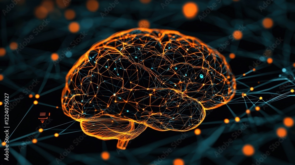Aufkleber abstract representation of a human brain with glowing neural connections on a dark digital backgroun