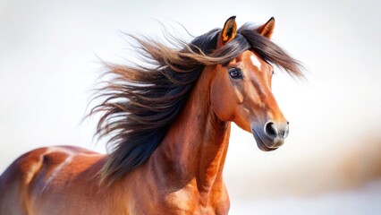 Fototapeta premium Wild Mustang Horse, North American Equine, Tilt-Shift Photography, Isolated White Background