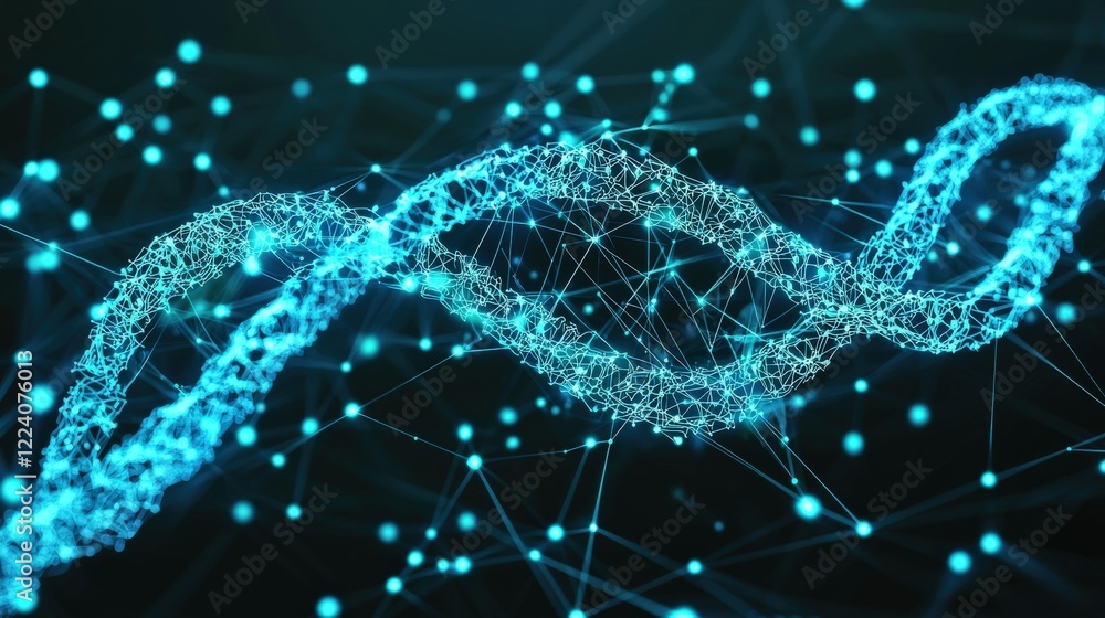 Aufkleber abstract digital representation of dna structure with futuristic particles and glowing connections