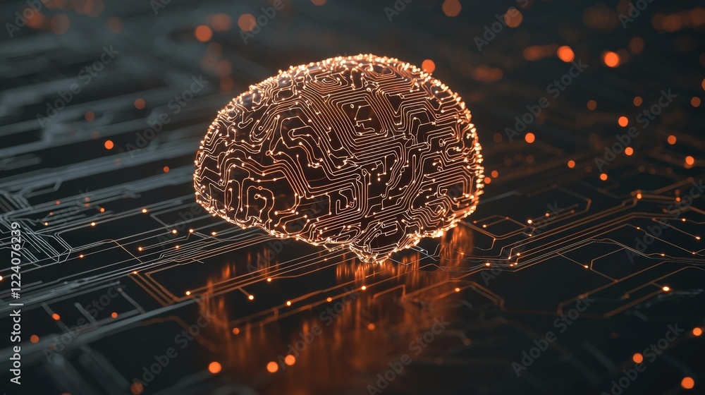 Aufkleber futuristic digital brain with circuit patterns glowing on dark background in modern technology conce