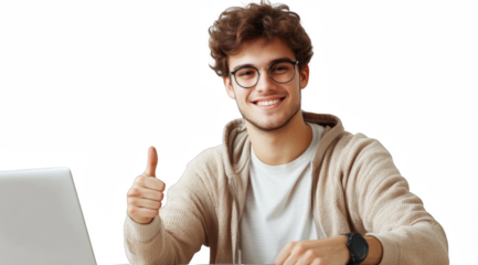 A young man wearing glasses