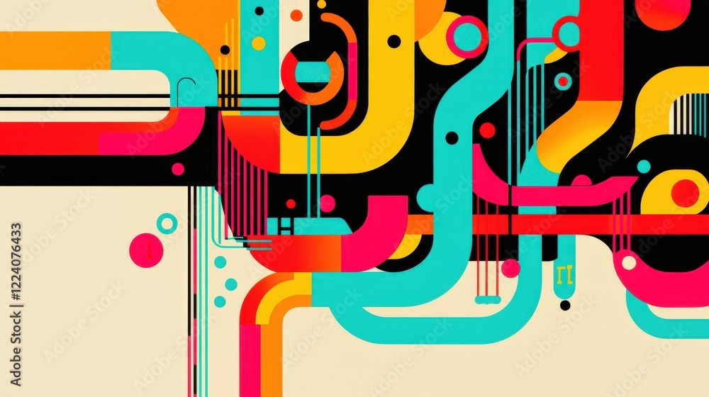 Poster vibrant abstract art with colorful shapes, lines, and patterns for creative projects and design insp