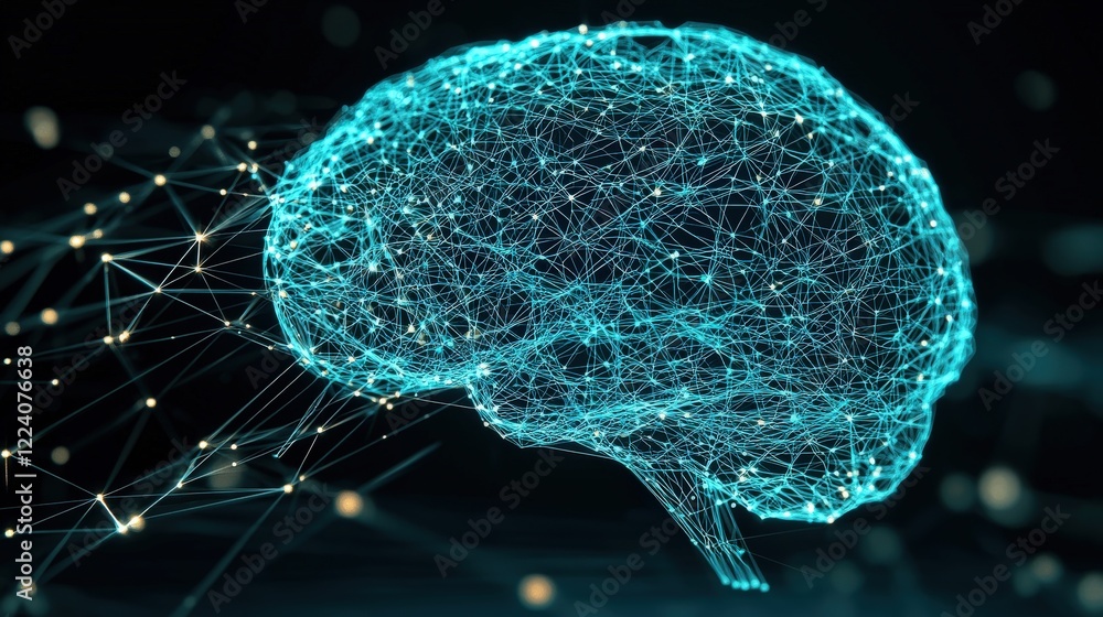 Aufkleber futuristic digital brain made of lines and nodes representing artificial intelligence concept