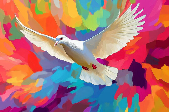 Peaceful dove flying with a colorful style in wpap pop art.