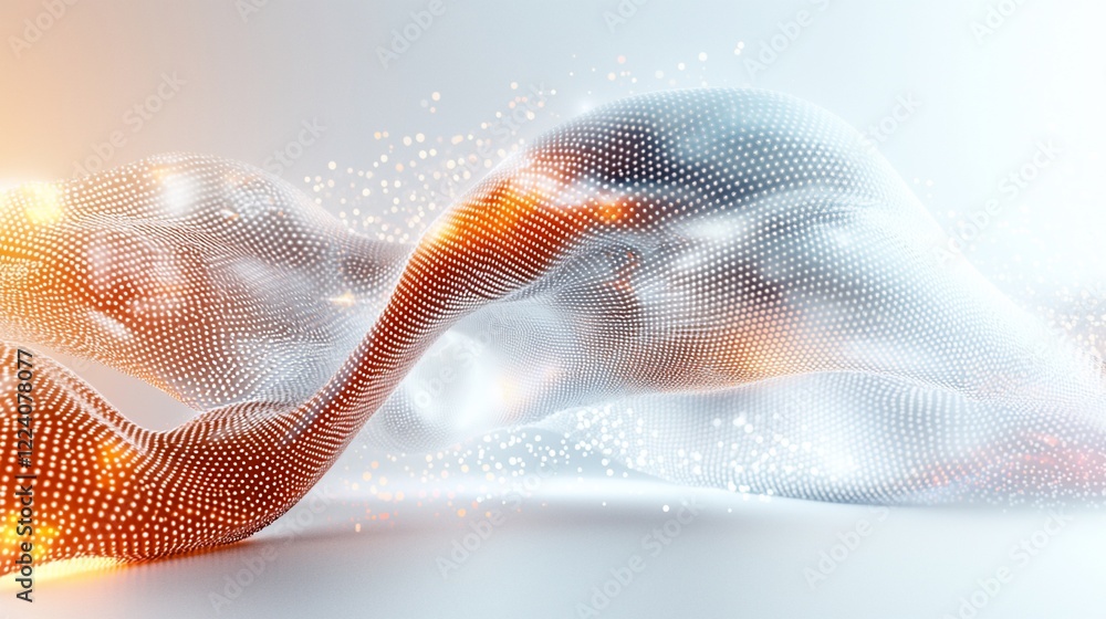 Poster abstract flowing wave of glowing particles.