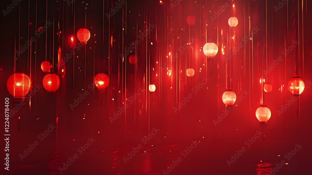 Poster abstract red light display, bright glowing lights creating a dynamic pattern, suitable for artistic 