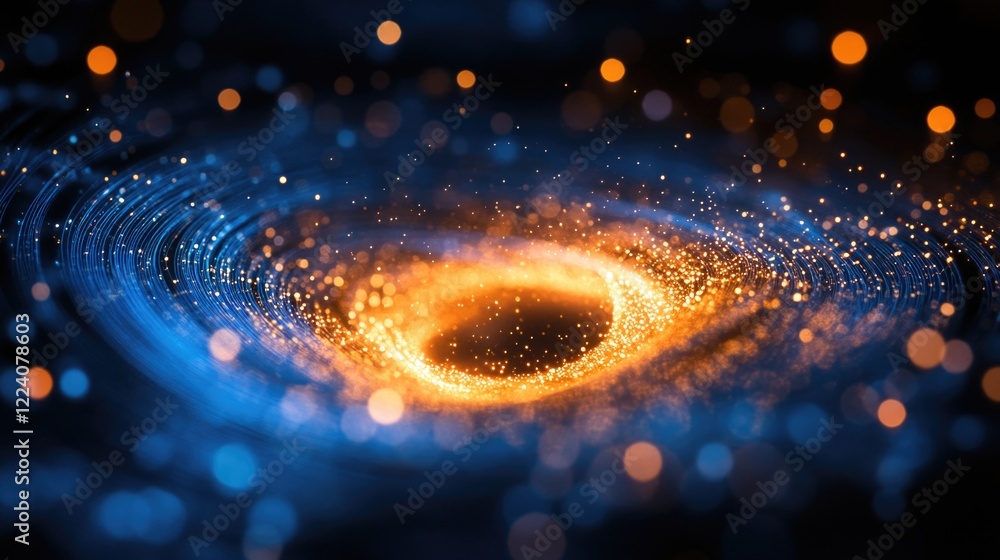Poster abstract cosmic swirl with glowing particles and vivid bokeh effect