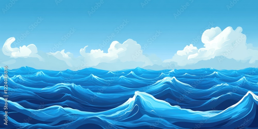 Aufkleber a computer generated image of a vast ocean with a few clouds in the sky. scene is calm and serene, w
