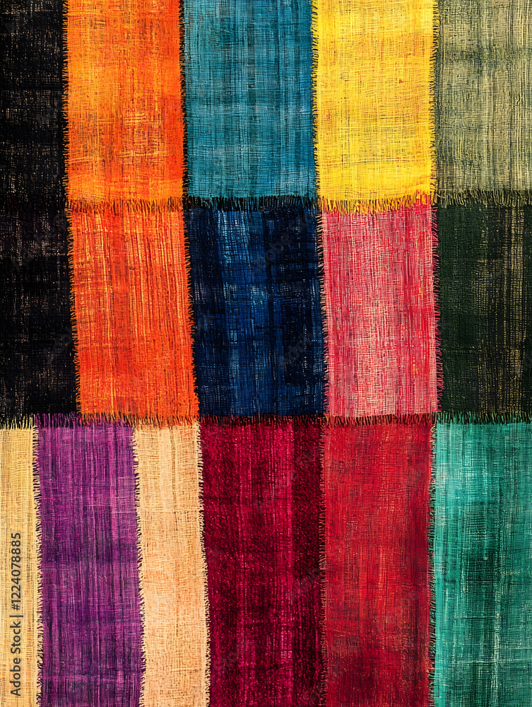 Leinwandbilder vibrant multi colored textile patchwork with diverse fabric patterns : generative ai