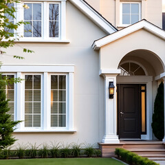 Elegant Home Exterior: Modern Architecture and Landscaping Design. This stunning house showcases beautiful architecture, landscaping, and exterior design details.