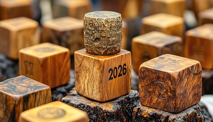 Engraved wooden cube award 2026, market display