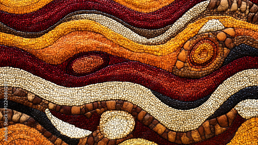 Aufkleber Abstract Mosaic of Swirling Earth Tones Creating Organic Patterns Art : Generative AI