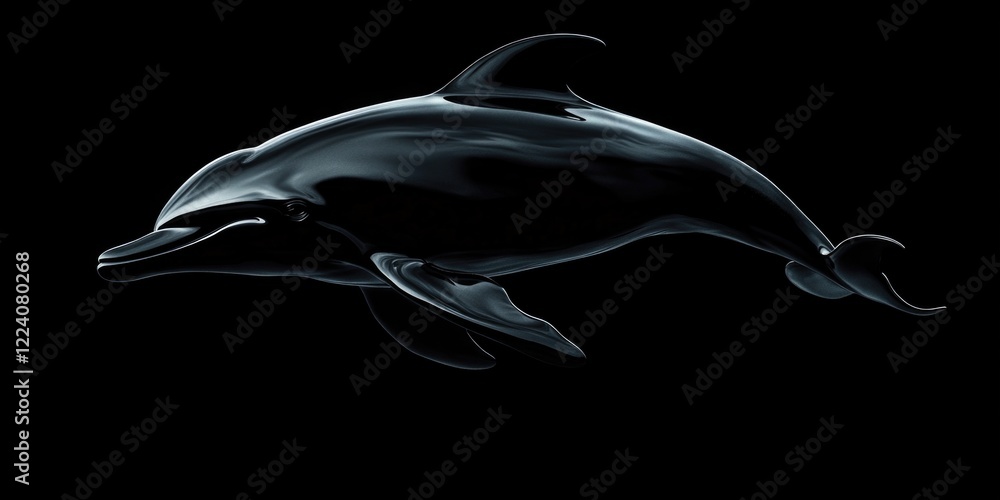 Poster a black and white image of a dolphin swimming in the ocean. the dolphin is the main focus of the ima
