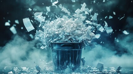 Exploding Trash Can Paper Waste Crisis, Dark Studio