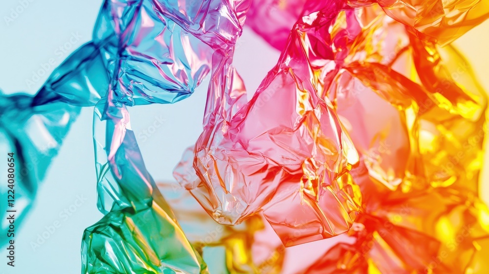 Poster colorful crumpled plastic sheets creating a vibrant abstract background for creative projects and de