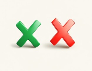 Obraz premium 3D render of green checkmark and red X symbols.