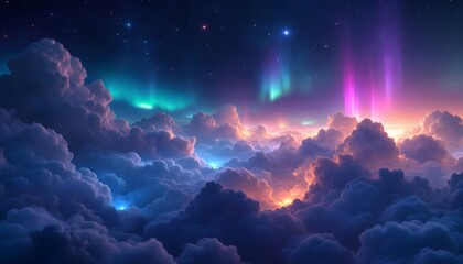 Fototapeta premium Magical Aurora Borealis Cloudscape Night Sky Art