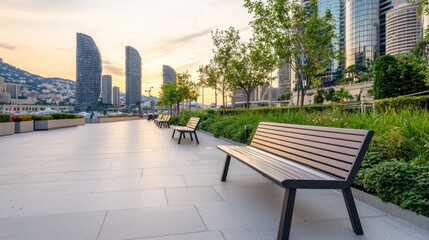 City Park Bench at Sunset