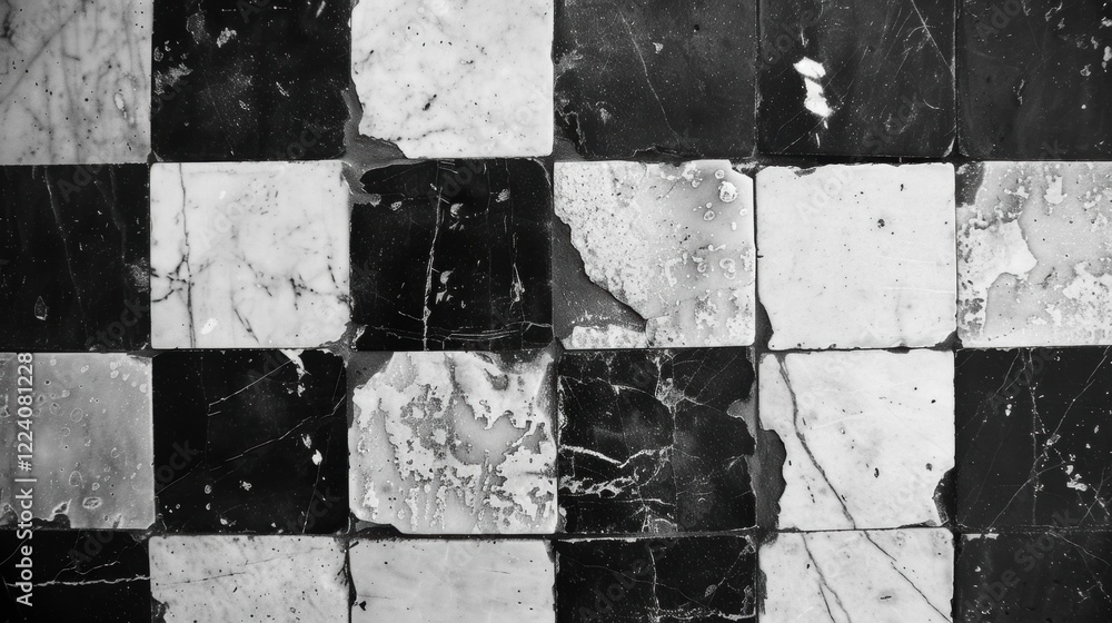 Poster the texture features a mix of black and white marble tiles arranged in a checkered pattern, highligh