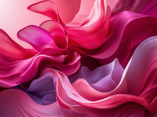 Abstract close-up of flowing pink and purple fabric-like waves, creating a soft and dynamic texture.