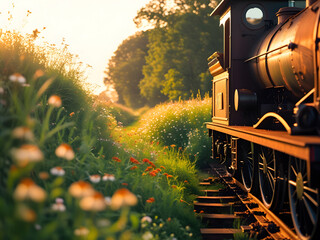 Vintage Steam Train at Sunset