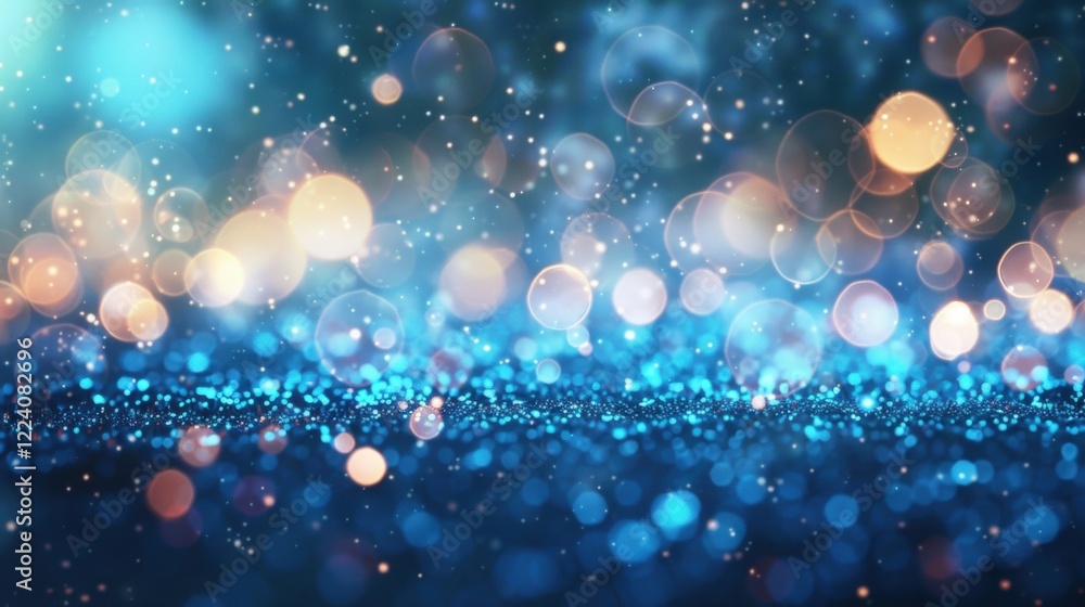 Poster vibrant blue bokeh lights twinkle softly, creating a serene and enchanting ambiance with shimmering 