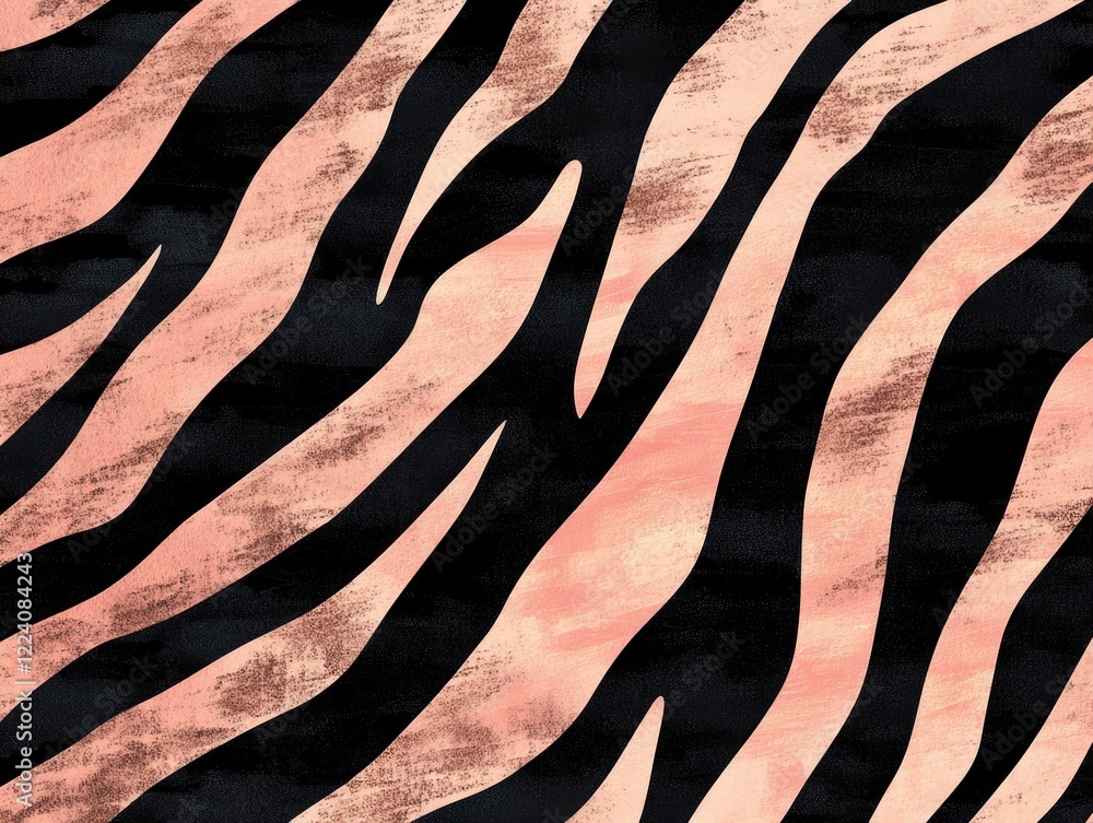 Poster a zebra print background with a pink and black color scheme. the zebra print is very detailed and ha