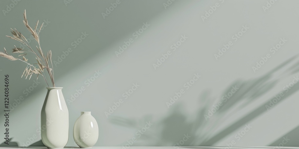 Poster a minimalist aesthetic featuring a light sage green backdrop, minimalist design elements arranged sy