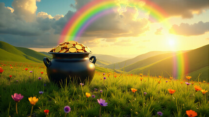 A pot of gold at the end of a rainbow.