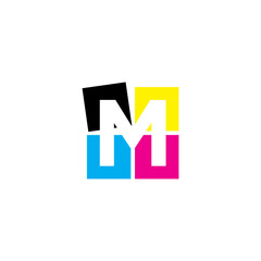 Negative Space Letter M With CMYK Color