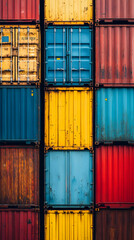 Fototapeta premium Colorful shipping containers stacked, port, logistics