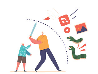 Father Character Shielding His Child From Harmful Online Content. The Image Highlights Importance Of Parental Control