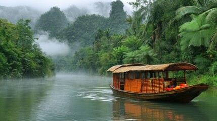 Serene River Journey Through Lush Tropical Landscape