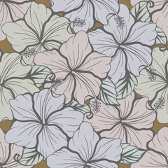 Seamless pattern of Hibiscus flower with combination of vintage color.