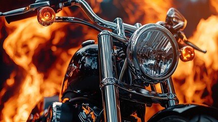 Fototapeta premium Fiery Motorcycle Chrome Headlight