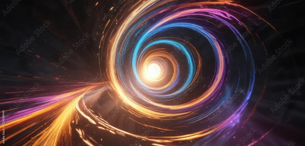 Poster a swirling vortex of light and color that seems to draw one in, creating an immersive experience , g
