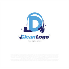 Obraz premium d initial letter combine with broom for cleaning service, house maintenance, repair, housecleaning, logo vector template concept