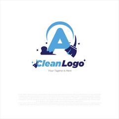 a initial letter combine with broom for cleaning service, house maintenance, repair, housecleaning, logo vector template concept