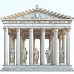 Naklejka premium Grecian temple, statues, columns, clear sky, architectural design, isolated