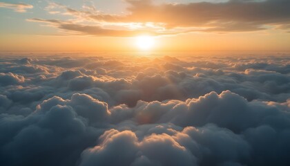 Golden Sunset Above Cloudscape Aerial View