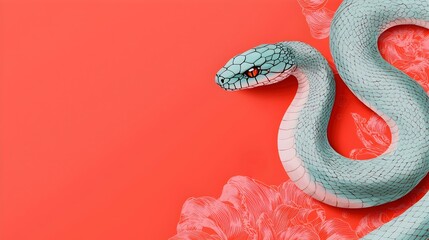 Fototapeta premium Serene Snake Design on Bold Coral Background