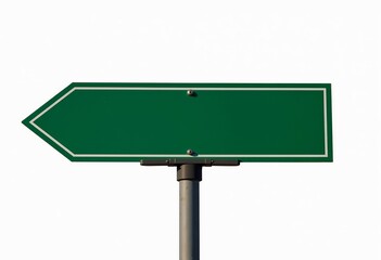 Isolated Green Street Sign, Cut Out on White Background, Road Signage, Traffic Symbol, Directional Sign, Urban Navigation, Wayfinding Element, City Icon, Street Marker, Green Sign, Blank Signage, 