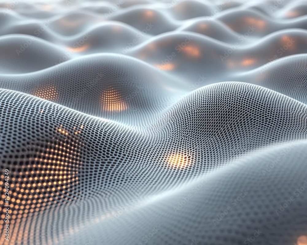 Poster abstract wavy surface with glowing dots.