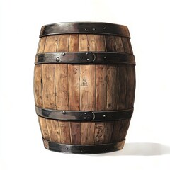 Obraz premium Wooden barrel with metal bands on white background. (1)